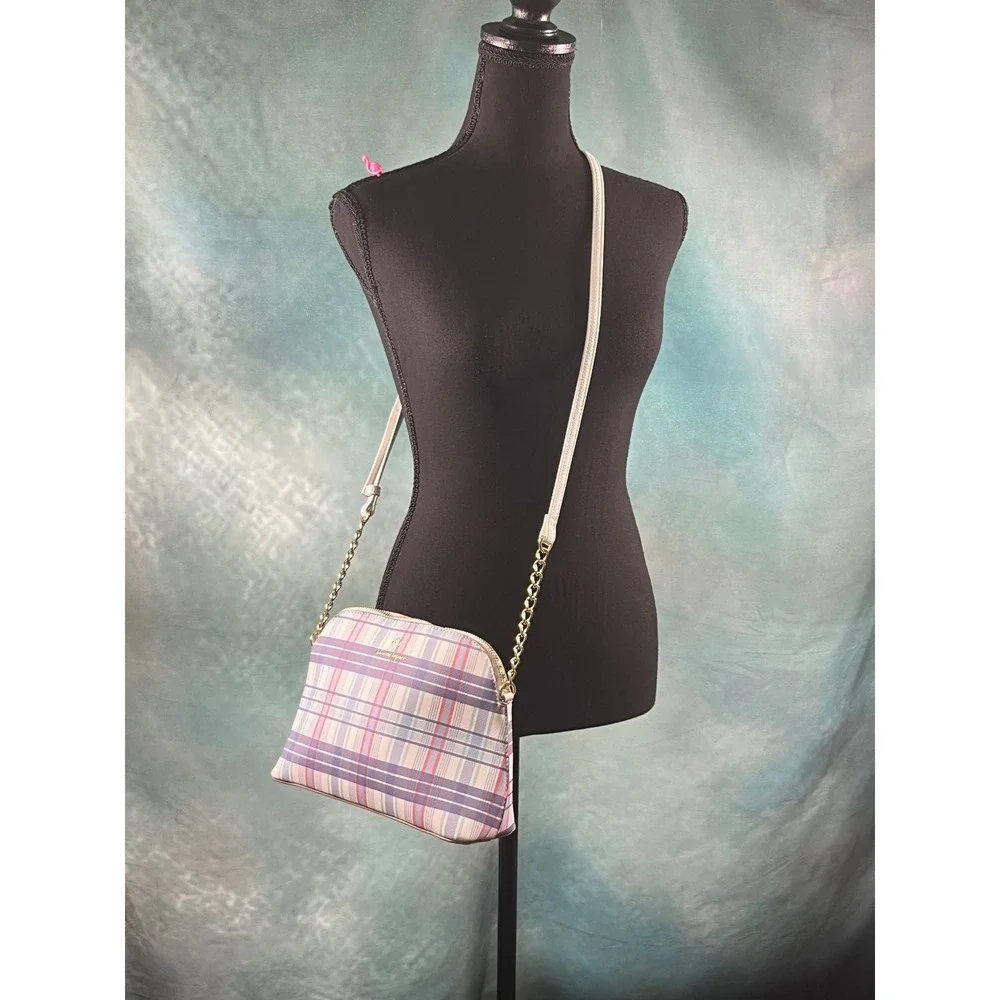 Nanette Lepore Purple Blue Plaid Dome Crossbody‎ Bag Gold Chain Strap Pastel